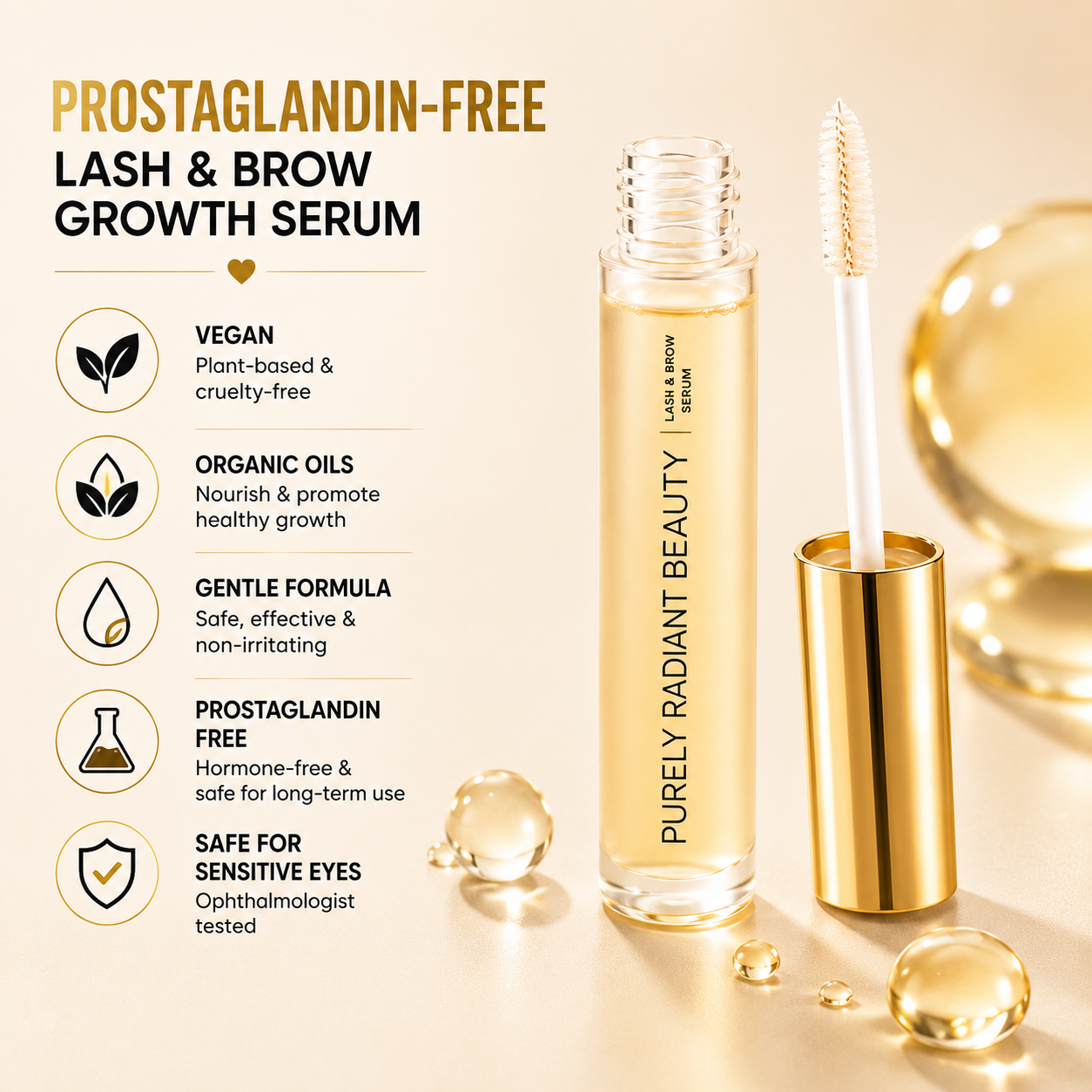 Prostaglandin-free lash and brow growth serum - vegan, organic, safe for sensitive eyes